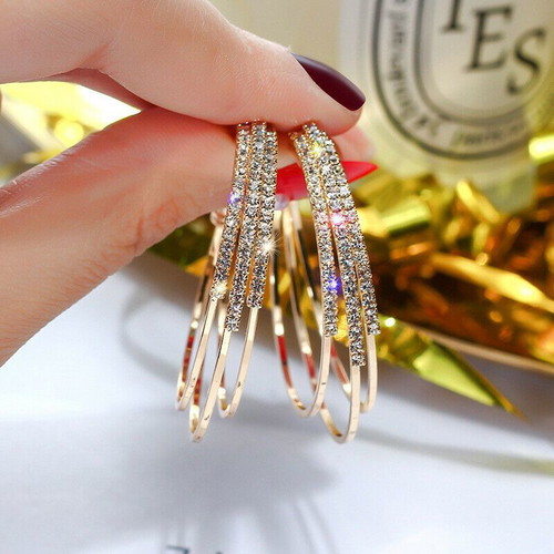 Hoop earrings gold plated with white sapphires new