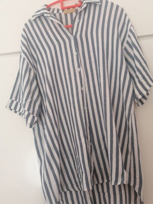 Spring striped shirt like new, linen with viscose, white and blue, size L