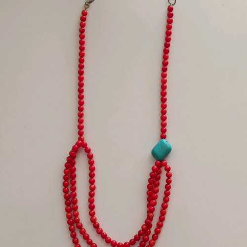 Handmade necklace with natural coral and turquoise stone new