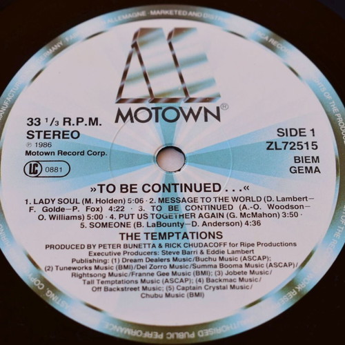 The Temptations To Be Continued LP like new, soul funk r&b