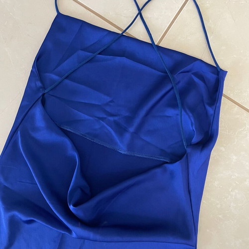 Women's satin short summer dress blue backless like new, size S