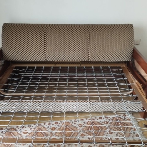 Vintage 3-Seater Sofa Bed Mid-Century with Viennese Cane and Wood used
