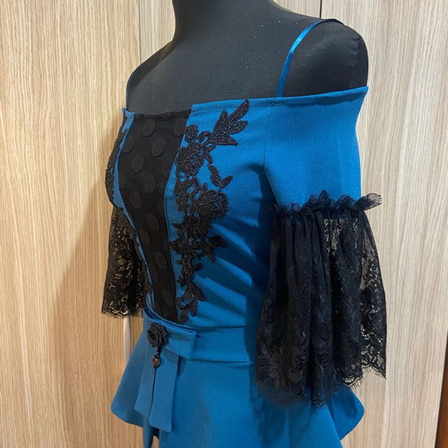 Gothic black petrol blouse and skirt set like new