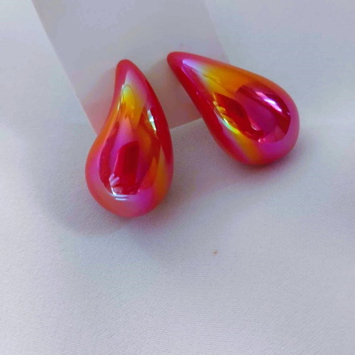 Teardrop earrings new iridescent orange-red-magenta-gold