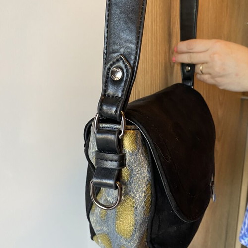 Axel Black Crossbody Bag like new with suede-effect flap and snake-print sides
