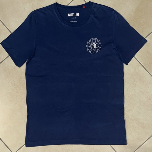 Mustang Men T-Shirt Navy Blue True Denim Logo Print Size M like new