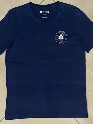 Mustang Men T-Shirt Navy Blue True Denim Logo Print Size M like new