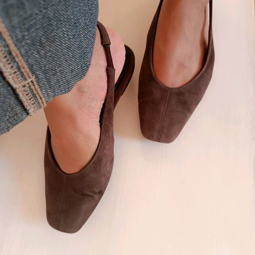 Suede brown ballerinas like new, size 36.5-37, square toe