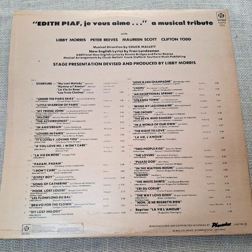 Edith Piaf Je Vous Aime 2XLP vinyl used, pop