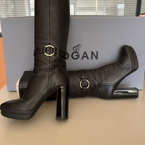 Hogan boots used black leather high heel size 38