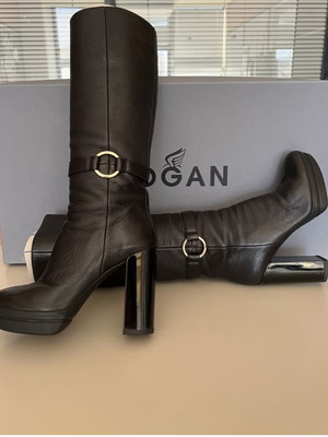 Hogan boots used black leather high heel size 38