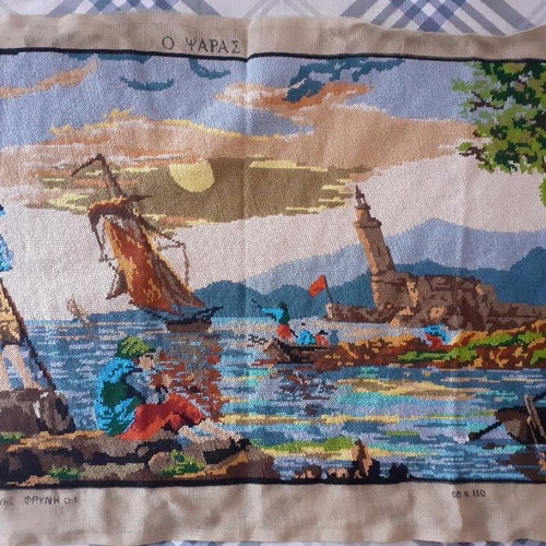 Embroidered textile painting without frame