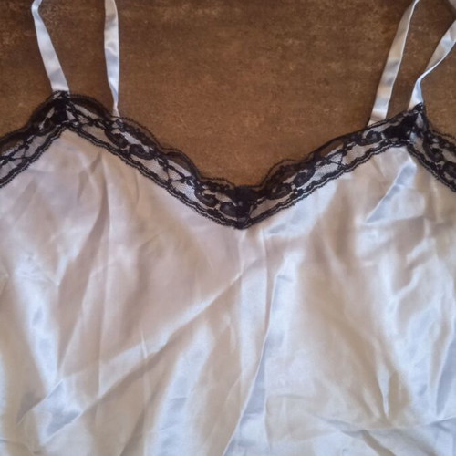 Danoff lingerie top white satin with black lace like new