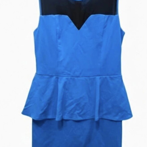Peplum Style Blue Midi Dress like new with black mesh detail