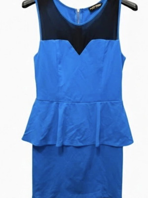 Peplum Style Blue Midi Dress like new with black mesh detail