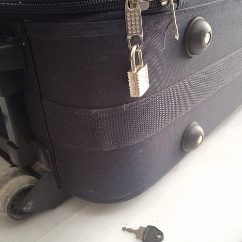 Urban medium fabric suitcase used, blue, two wheels