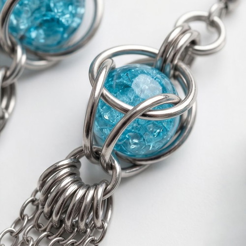 Captured Bead Chain Earrings stainless steel with blue bead, new
