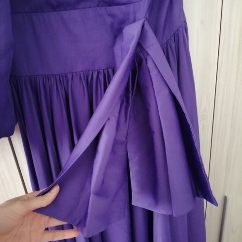 Actualee long purple evening dress XS with one shoulder and puff sleeve