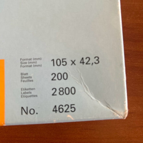 Adhesive labels like new, 74 sheets