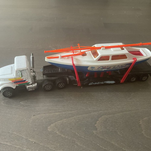 Retro metal truck with trailer and boat Majorette used