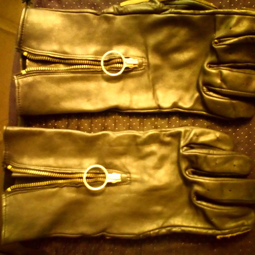 Leather motorcycle gloves used vintage UK Police tall black collectible