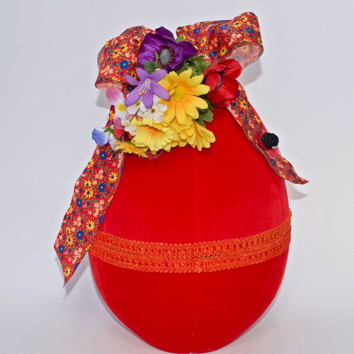 Handmade Easter egg velvet red large new