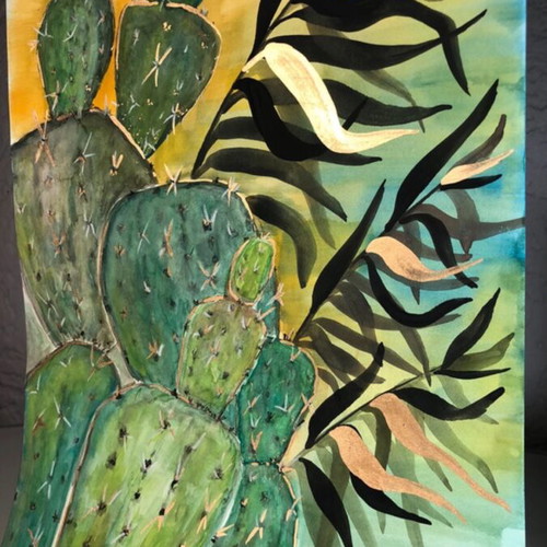 Watercolour painting new with cactus figures for decoration