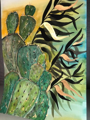 Watercolour painting new with cactus figures for decoration