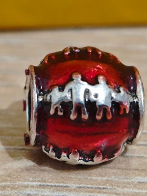 Silver charm bead family with red enamel like new