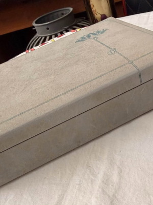 Jewelry box vintage used, blue velvet-like material 20.5x15.5x5 cm