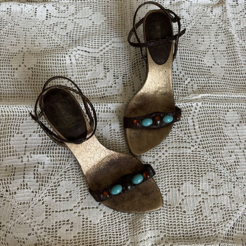 Exe kitten heels sandals used, size 38, brown with stones