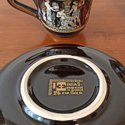Espresso coffee cups with saucers 2pcs vintage handmade with 24k gold details