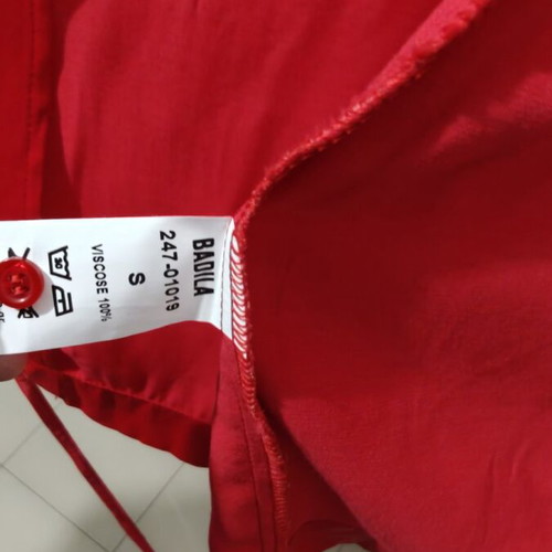 Red satin midi dress Badila like new, long sleeve