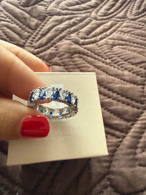 Ολόβερο δαχτυλίδι ασημένιο με μπλε και λευκά ζιργκόν, καινούργιο