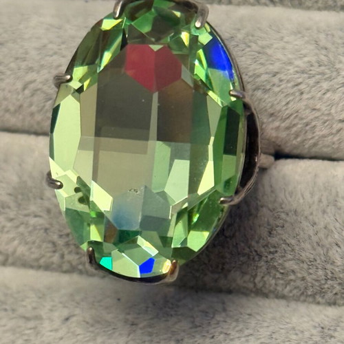 Silver ring with multicolor and green Swarovski stone new