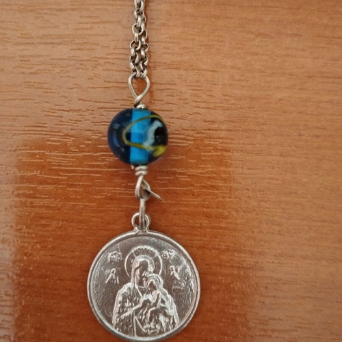Silver charm pendant good luck talisman new with Virgin Mary and Saint Christopher