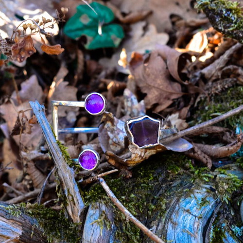 Handmade silver 950 bracelet with amethysts new, statement design