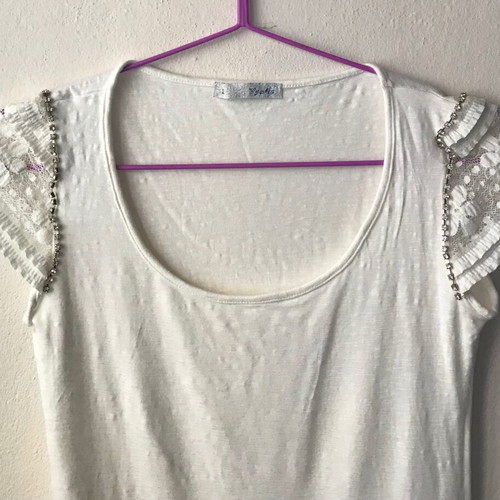 Ysatis blouse with lace and strass short sleeve in broken white like new