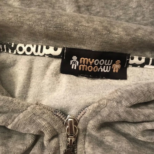 Mymoo hoodie gray velour jacket used with print and rhinestones on back