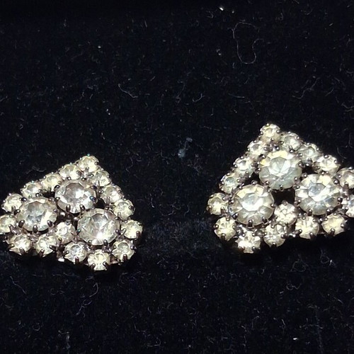 Vintage 90s Heart-Shaped Earrings with Rhinestones, Like New, Silver Color