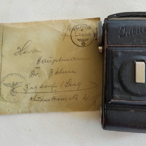 Balda folding camera with authentic 1940 WWII letter, used