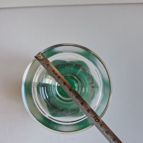Decorative tulip-shaped ornament made of green matte glass with clear base like new