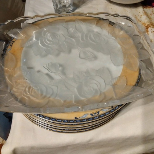 Crystal serving tray with handmade roses vintage