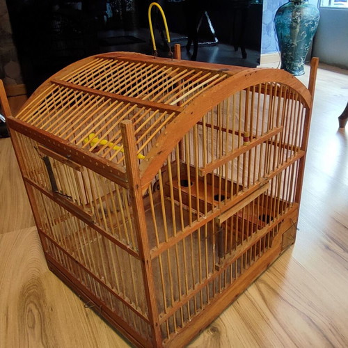 Handmade wooden birdcage for canaries used, vintage style