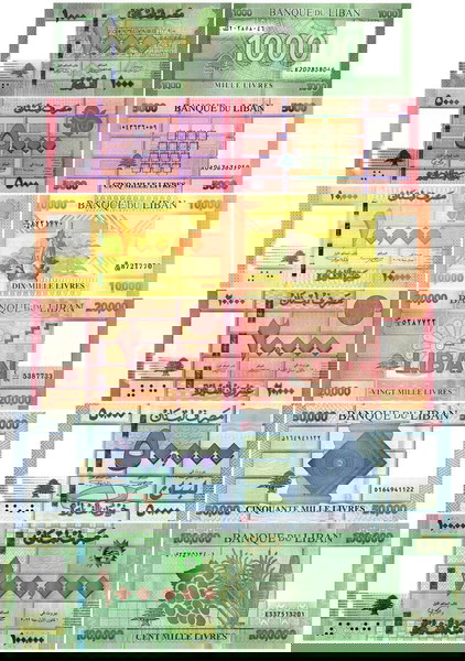 SET 6 ΧΑΡΤ/ΤΑ ΛΙΒΑΝΟΣ - LEBANON, 1000-5000-10000-20000-50000-100000 Livres, 2016-2021, P-New UNC