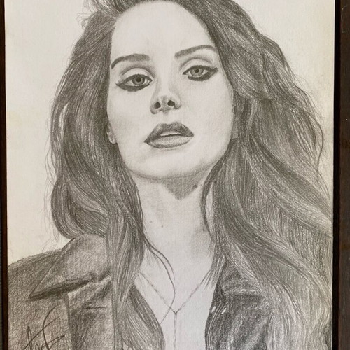 Lana Del Rey drawing new, graphite A4 with acrylic varnish