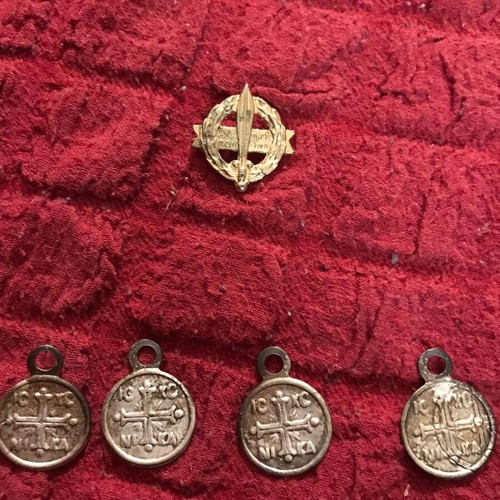 War Disabled Veteran Pin 1940-1945 used with 4 metal religious charms