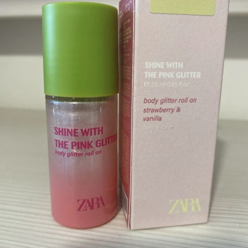 Zara Shine With Pink Glitter Roll On body glitter 25ml new