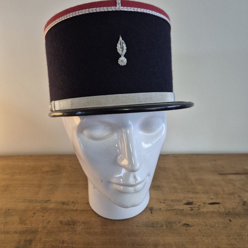 French Gendarmerie Kepi Hat with Silver Grenade Insignia, Size 57