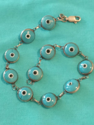 Silver bracelet with turquoise evil eyes 925, like new, 20.5 cm